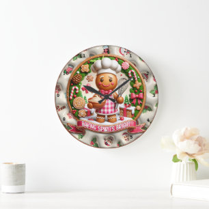 Baking Spirits Bright Gingerbread Man Christmas Large Clock