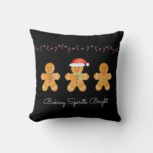 Baking Spirits Bright Gingerbread Men Throw Pillow (Front)