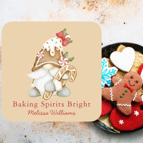 Baking Spirits Bright Gnome Christmas Holiday  Square Sticker