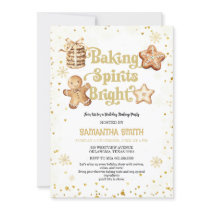 Baking Spirits Bright Gold Christmas Baking Party Invitation