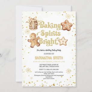 Baking Spirits Bright Gold Christmas Baking Party Invitation