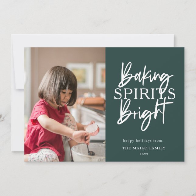 Baking Spirits Bright Green Christmas Photo Holiday Card (Front)