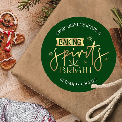 Baking Spirits Bright Green Gold Christmas Cookies Classic Round Sticker