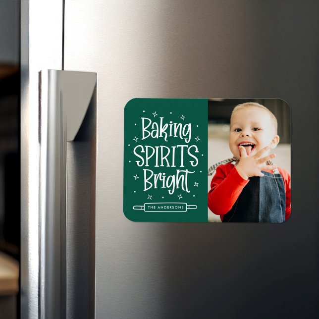 Baking Spirits Bright Green Holiday Photo Magnet (Creator Uploaded)