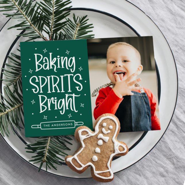 Baking Spirits Bright Green Photo Holiday Card (Creator Uploaded)