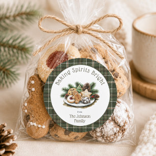 Baking Spirits Bright Green Plaid Christmas Cookie Classic Round Sticker
