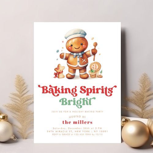 Baking Spirits Bright Holiday Christmas Bake Party Invitation