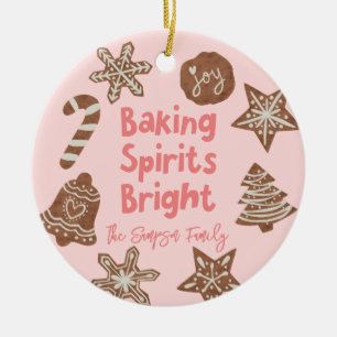 Baking Spirits Bright Holiday Cookies Pink Ceramic Ornament