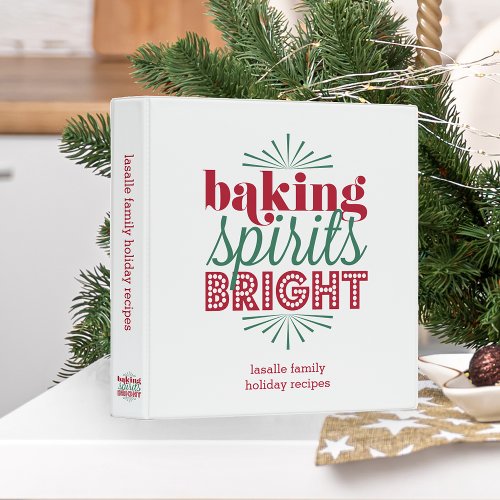 Baking Spirits Bright  Holiday Red  Green 3 Ring Binder