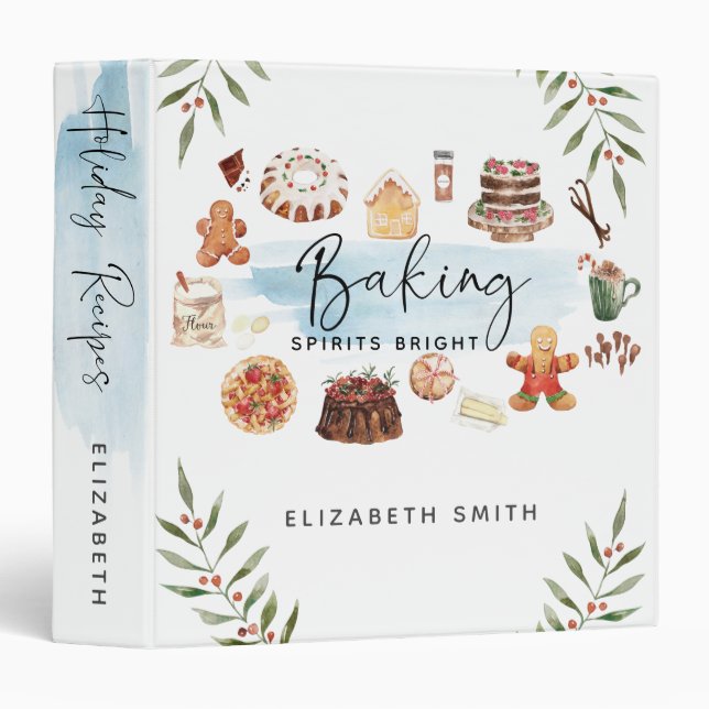 Baking Spirits Bright Illustrated Holiday Recipes 3 Ring Binder (Front/Spine)