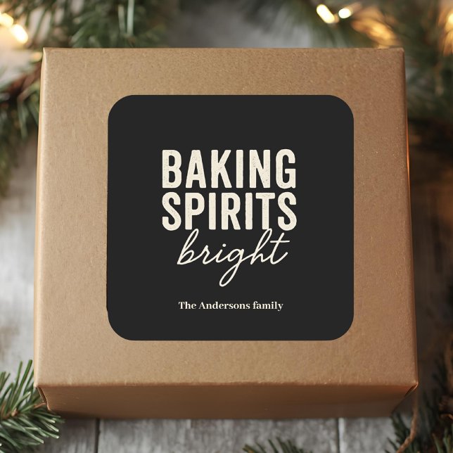 Baking Spirits Bright | Modern Black Christmas  Square Sticker (Creator Uploaded)