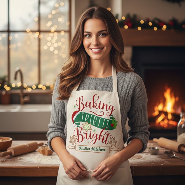 Baking Spirits Bright Personalized Christmas  Apron (Baking Spirits Bright Personalized Christmas Apron - Perfect for the Christmas Holidays!)