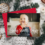 Baking Spirits Bright Photo Holiday Card<br><div class="desc">Send holiday cheer to friends and family with our Baking Spirits Bright holiday photo card. The cute baking-themed holiday card features your favorite full-bleed horizontal photo on the front. White dots (or snow) and stars accent the phrase "Baking Spirits Bright" that is displayed in white, hand-lettered text. Personalize the front...</div>