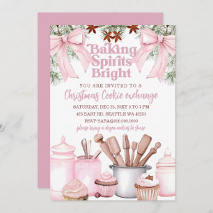 Baking Spirits Bright Pink Cookie Exchange  Invitation
