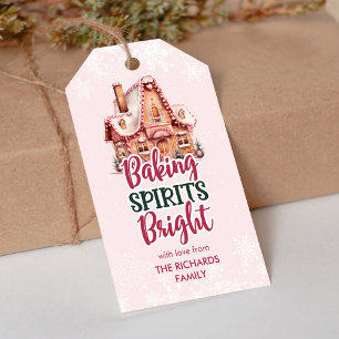 Baking Spirits Bright Pink Gingerbread House Favor Gift Tags