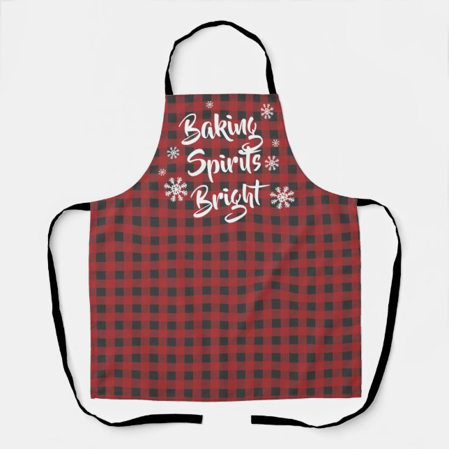 Baking Spirits Bright Red Black Plaid Christmas Apron (Front)