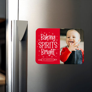 Baking Spirits Bright Red Holiday Photo Magnet