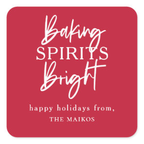 Baking Spirits Bright Red Holiday Square Sticker