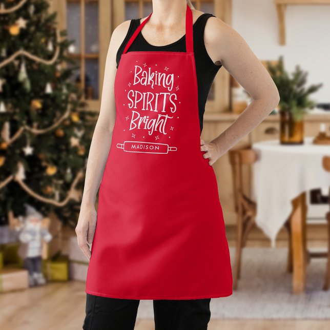 Baking Spirits Bright Red Personalized Christmas Apron (Creator Uploaded)