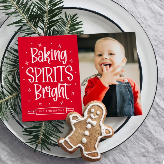 Baking Spirits Bright Red Photo Holiday Card (Creator Uploaded)
