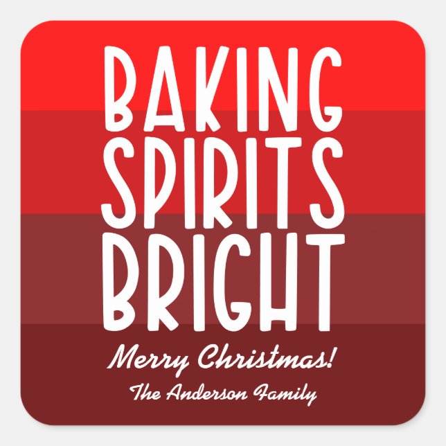 Baking Spirits Bright Red Striped Christmas Square Sticker (Front)