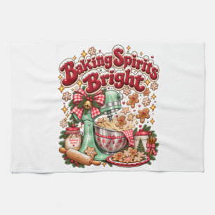 Baking Spirits Bright Retro Christmas Gingerbread Kitchen Towel