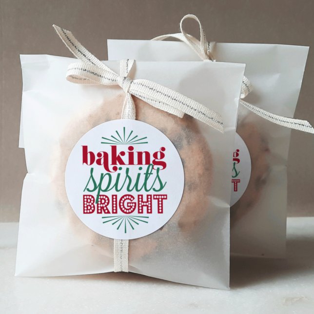 Baking Spirits Bright | Typography Holiday Baking Classic Round Sticker (Creator Uploaded)