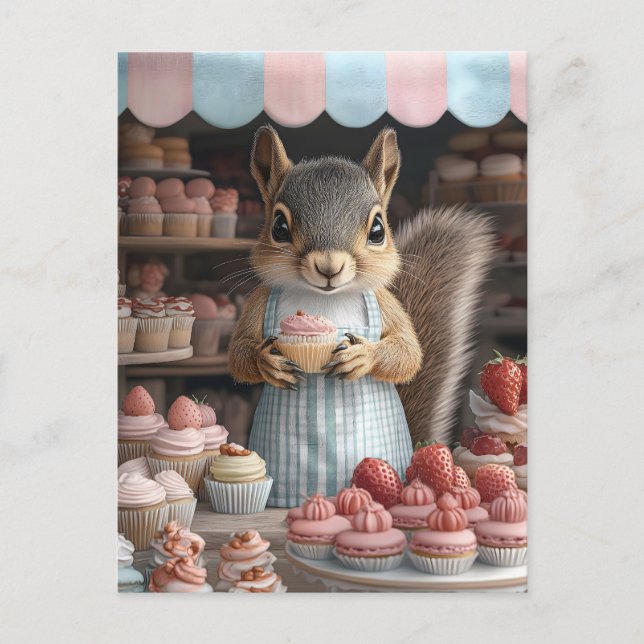 Baking Squirrel with Cupcake Holiday Postcard (Front)