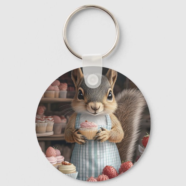 Baking Squirrel with Cupcake Keychain (Front)