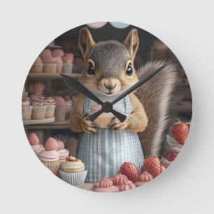 Baking Squirrel with Cupcake Round Clock