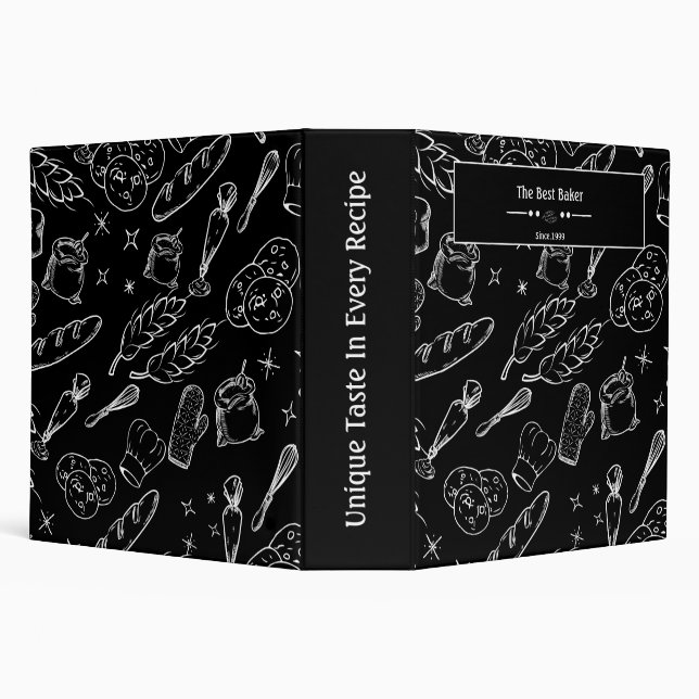 baking tools and food black white kitchen baker  3 ring binder (Background)