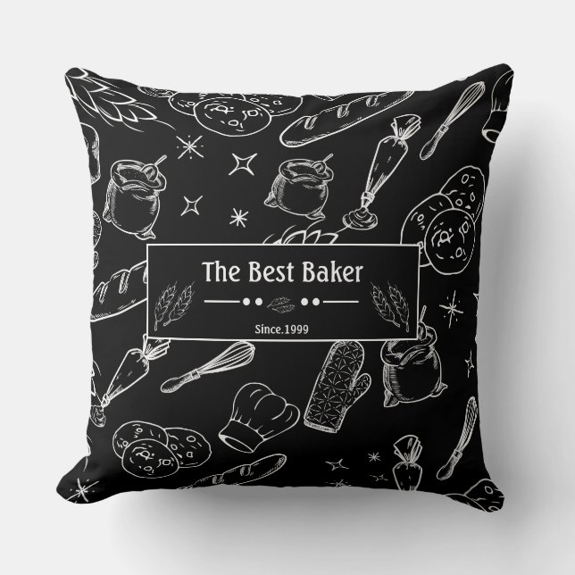 baking tools and food black white personalized  throw pillow (Front)
