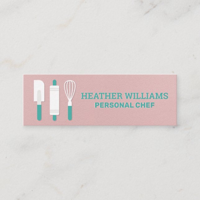 Baking Tools | Pink Texture Background Mini Business Card (Front)