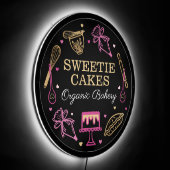 Baking Utensil Pink & Black Cake Bakery Business LED Sign (Angle)