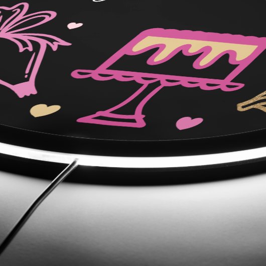Baking Utensil Pink & Black Cake Bakery Business LED Sign (Edge)