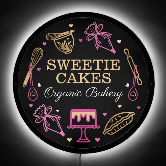 Baking Utensil Pink & Black Cake Bakery Business LED Sign (Front)