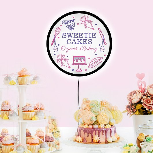 Baking Utensil Pink & Purple Cake Bakery Business LED Sign