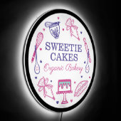 Baking Utensil Pink & Purple Cake Bakery Business LED Sign (Angle)