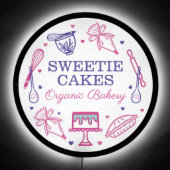 Baking Utensil Pink & Purple Cake Bakery Business LED Sign (Front)