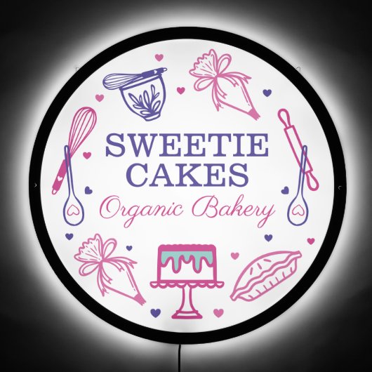 Baking Utensil Pink & Purple Cake Bakery Business LED Sign (Front)