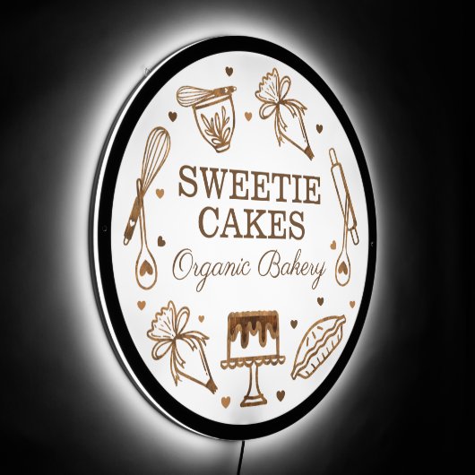 Baking Utensil Woodgrain Cake Bakery Business LED Sign (Angle)