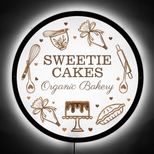 Baking Utensil Woodgrain Cake Bakery Business LED Sign (Front)