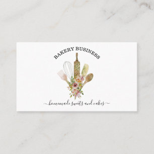 Baking utensils Catering rustic green floral Business Card