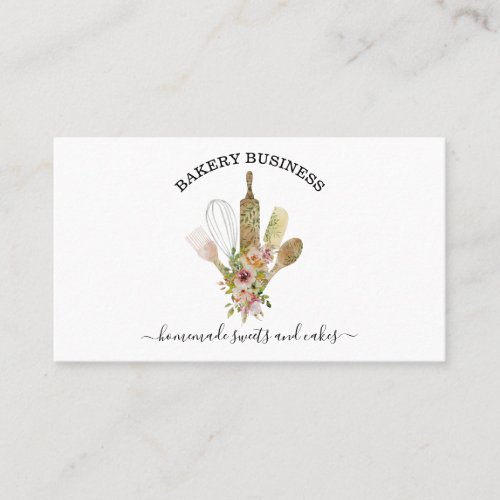 Baking utensils Catering rustic green floral Business Card