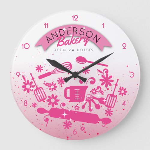 Baking utensils cooking personalized pink kitchen large clock