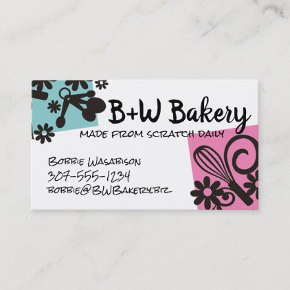 Baking utensils flowers bakery chef business card