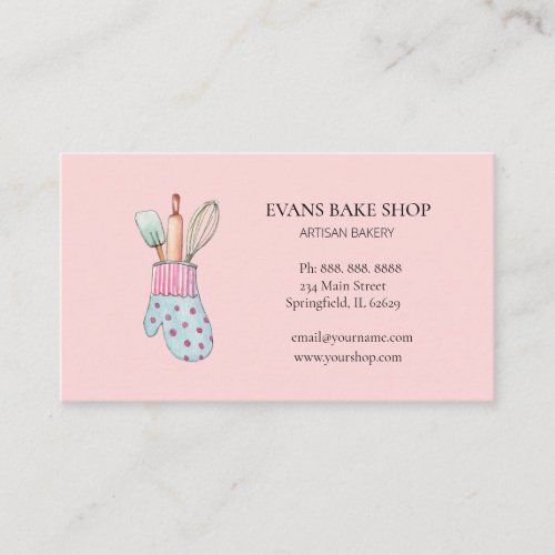 Baking utensils  mitten pink bakery business card