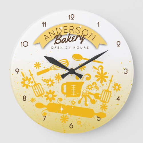 Baking utensils personalized yellow kitchen large clock