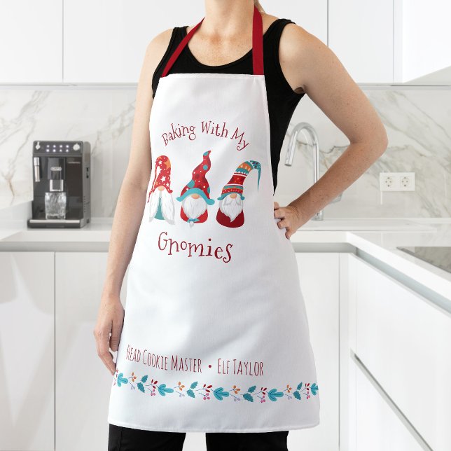 Baking with my Gnomies Modern Funny Holiday Nordic Apron (Creator Uploaded)