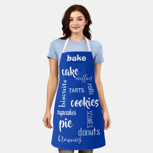 Baking Words Dark Blue Kitchen Apron